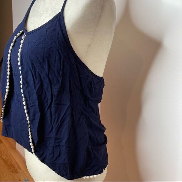 Maurices, Navy Boho Tank Crochet Lace Trim Sleeveless Spaghetti Strap Top Medium - Picture 6 of 10